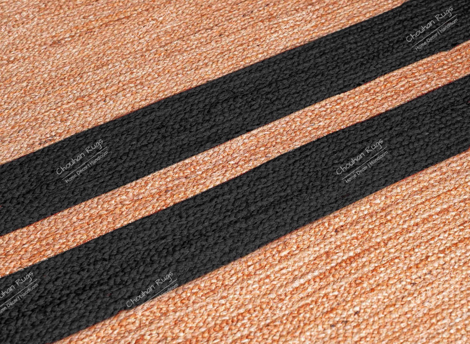 Natural Jute Rug with Black Double Stripe Handmade Area Rug Modern home decor