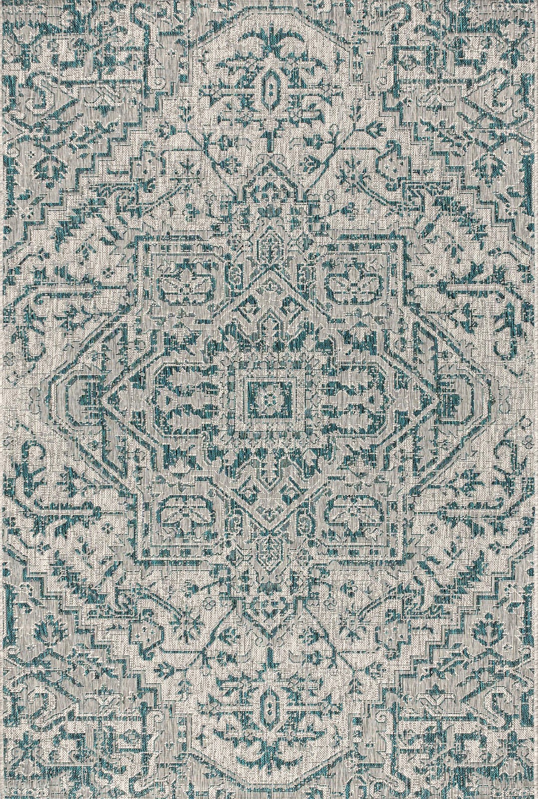 Teal Gray Indoor Outdoor Durable Rug Low Pile Pet Friendly Machine Woven 3×6