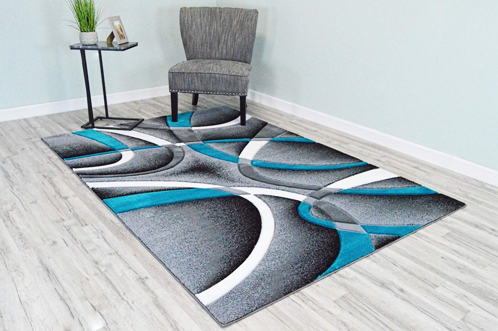 Premium Carved Modern Contemporary Abstract Rug 2305 Turquoise 4’x5’3”