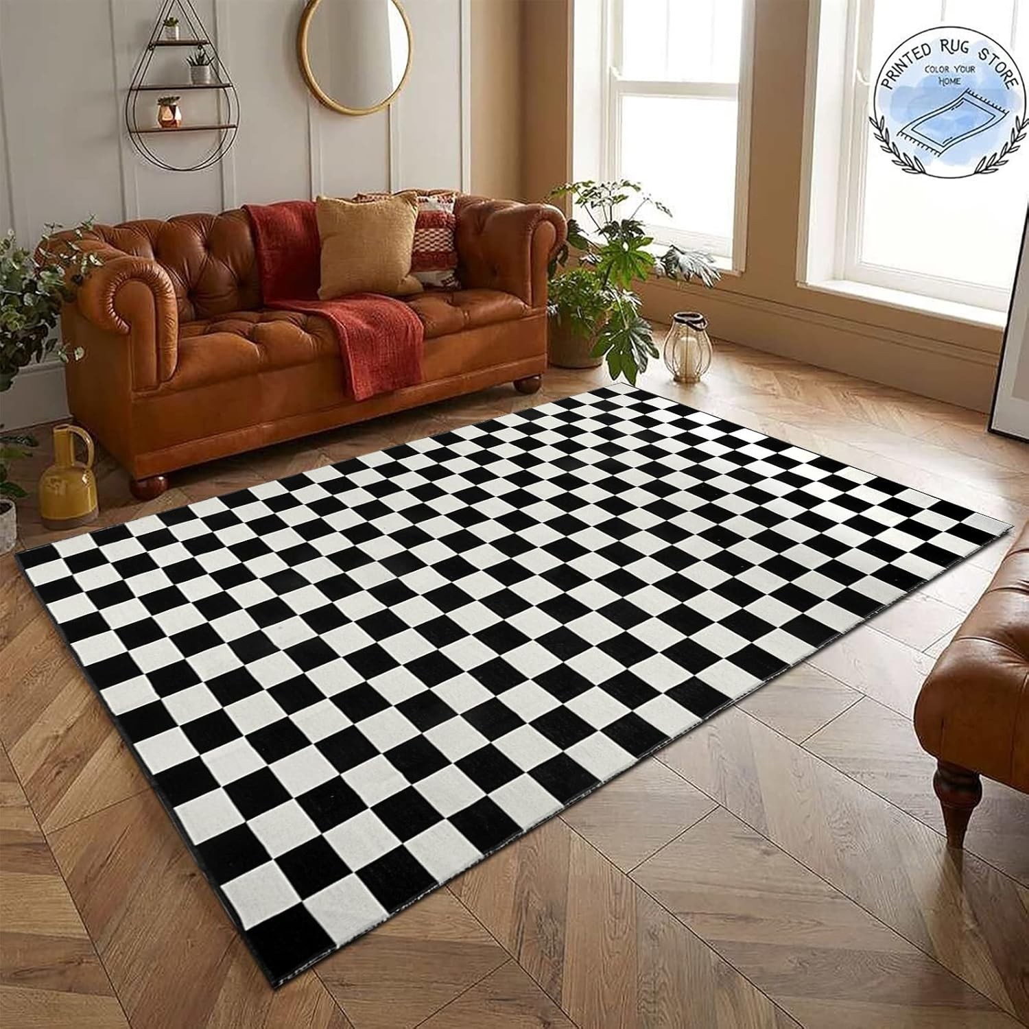 Checkered Rug, 5×8 Ft Black and White Rug, Retro Moroccan Checkerboard Rugs, …