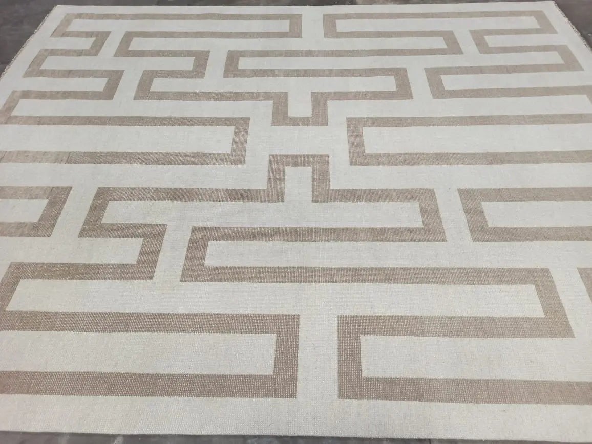 Ivory Beige Greek Key Rug Modern Geometric Area Rug Contemporary Living Room Rug
