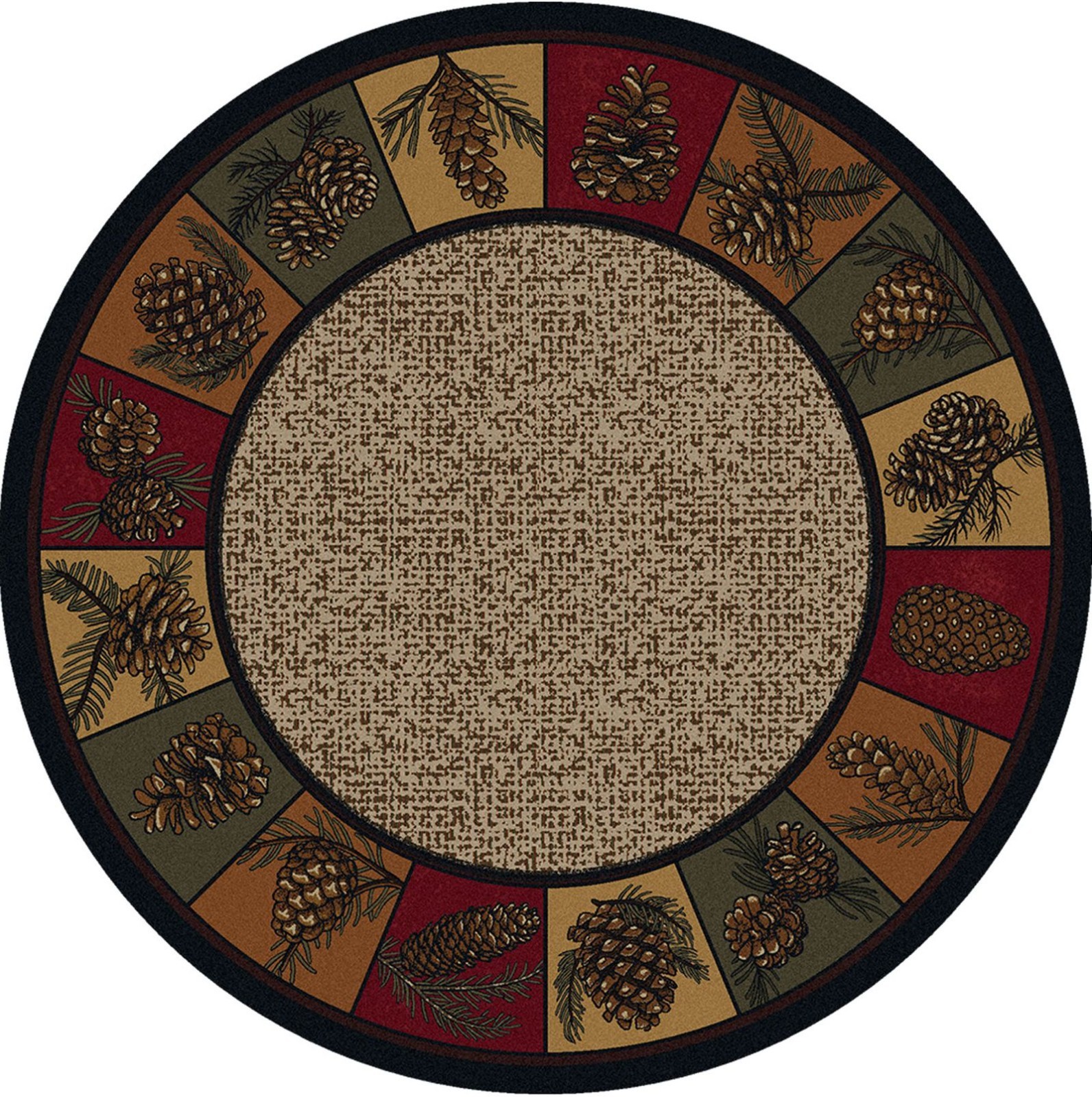 American Dakota Kindred Cones Rustic Country Lodge Pine Bough Area Rug 8′ Round