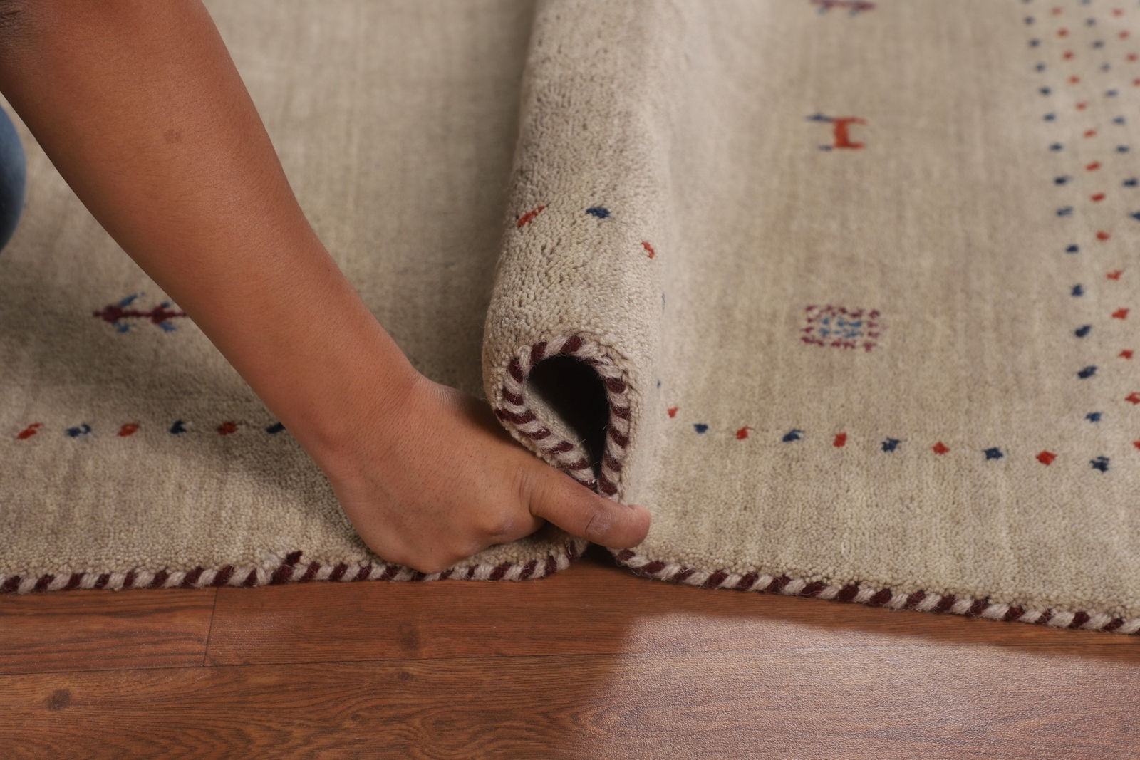 Tribal Handmade Wool Rug Gabbeh Beige Carpet 5×6 ft.