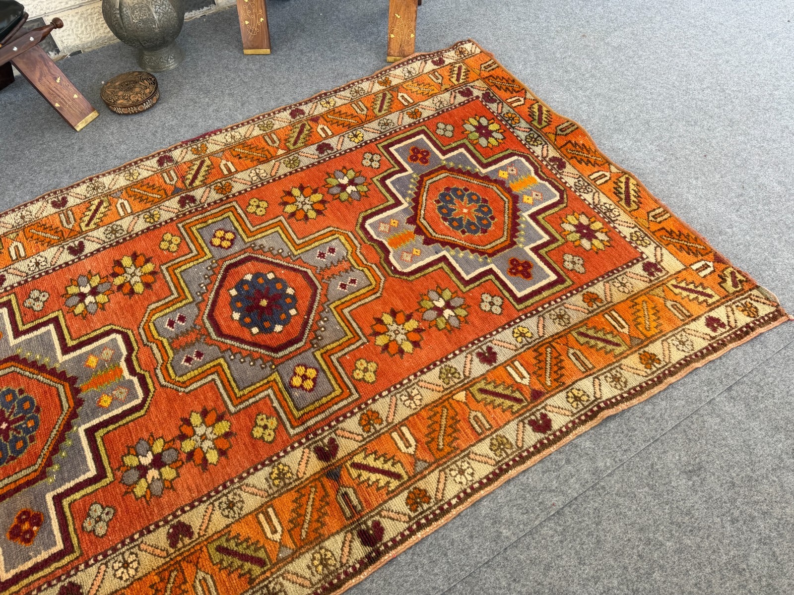 Vintage Caucasian Rug 4×7 Handmade Wool Rug Geometric Tribal Medallion Kazak Rug