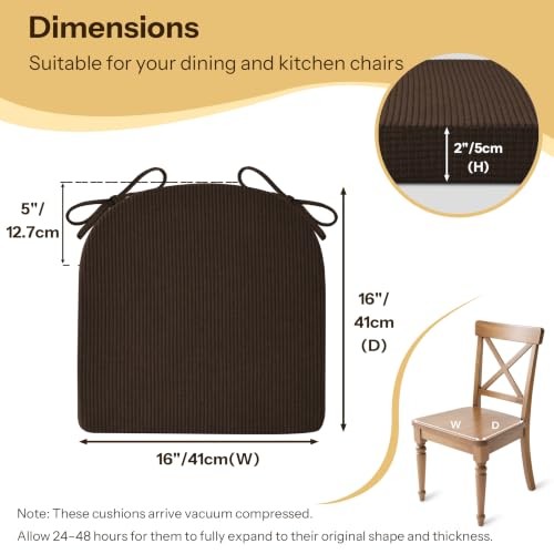 Dining Chair Cushions Set of D-Shape | Removable 16″X16″X2″ 2 Dark Brown