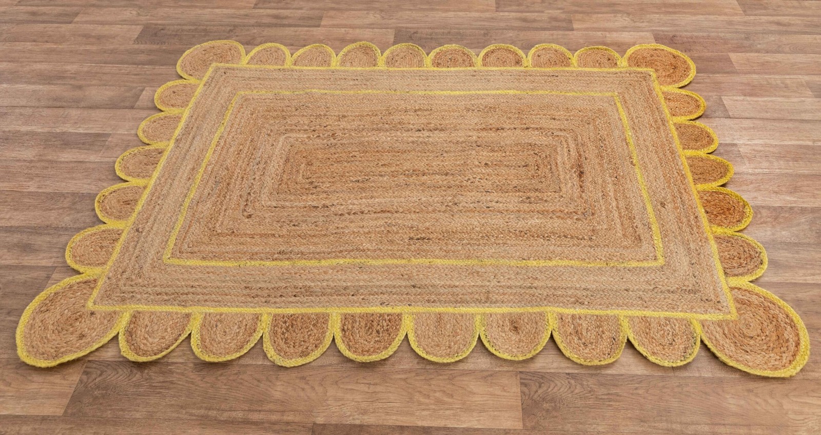 Scalloped Jute Rug 100% Natural Braided Rustic Look Area Modern Carpet Mat Rug