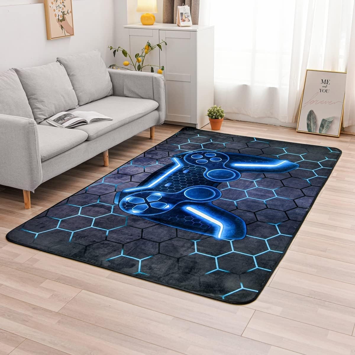 Geometric Game Console Rug 3×5 Feet – Vibrant Area Mat for Kids’ Rooms