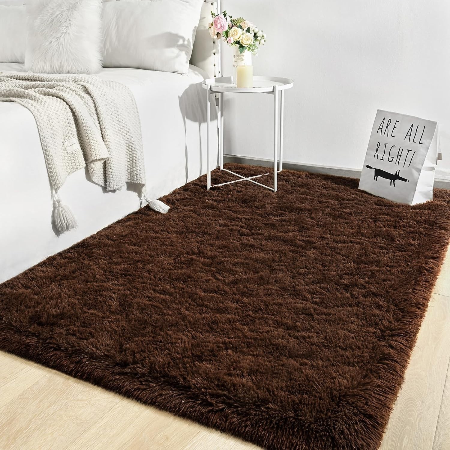 5×8 Feet Fuzzy Indoor Area Rug – Ultra Soft Brown Shag for Living Room & Nursery