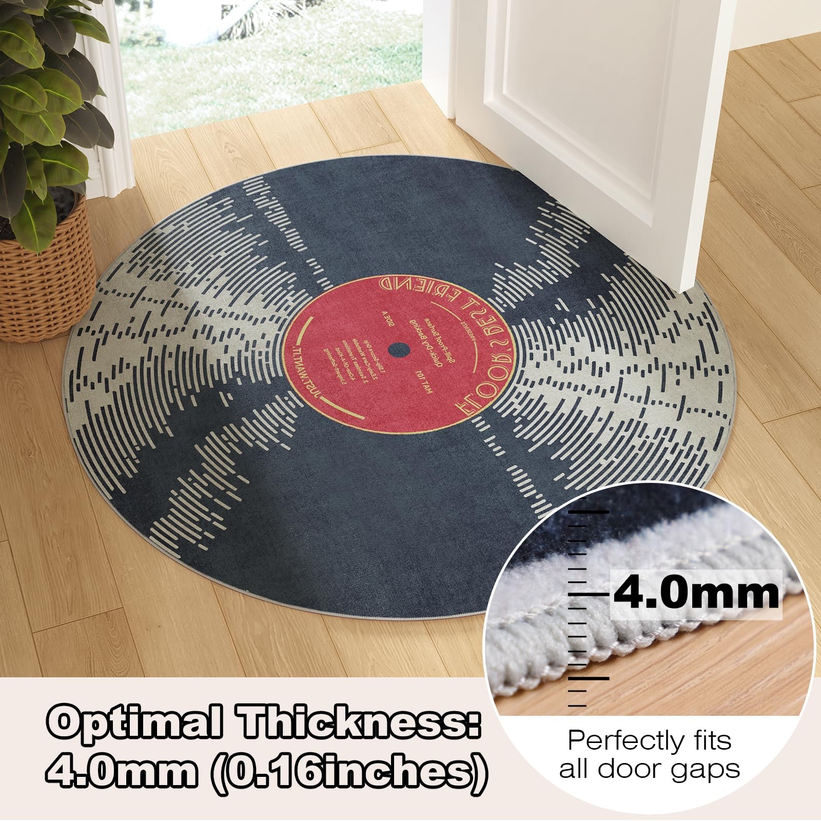 Vinyl Record 5ft Round Rug, Non-Slip Round Area Rug for Living Room, Bedroom,…