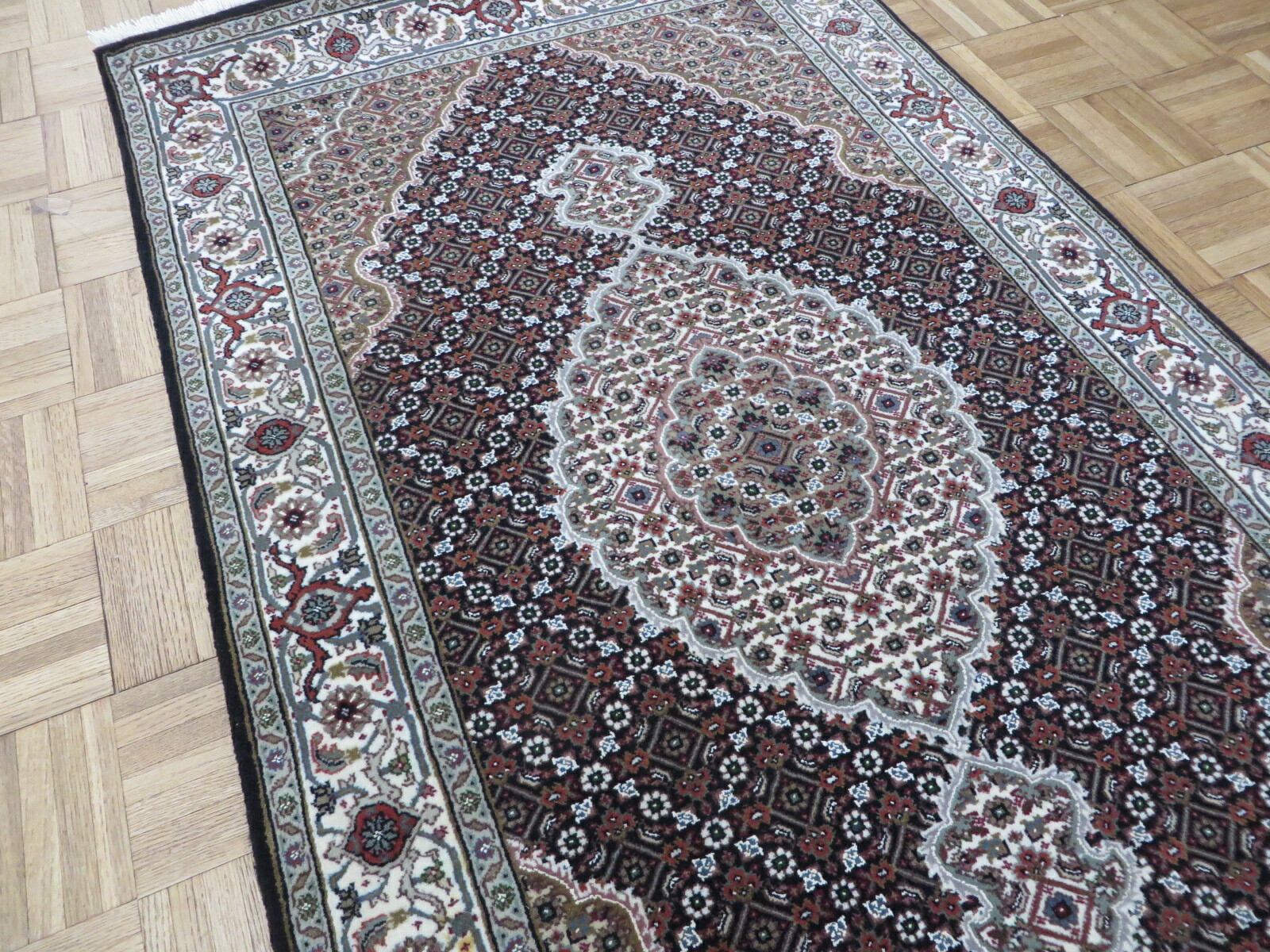 3’1 X 5’4 Hand Knotted Fine Black Mahi Tabrez Rug Wool & Silk G9496