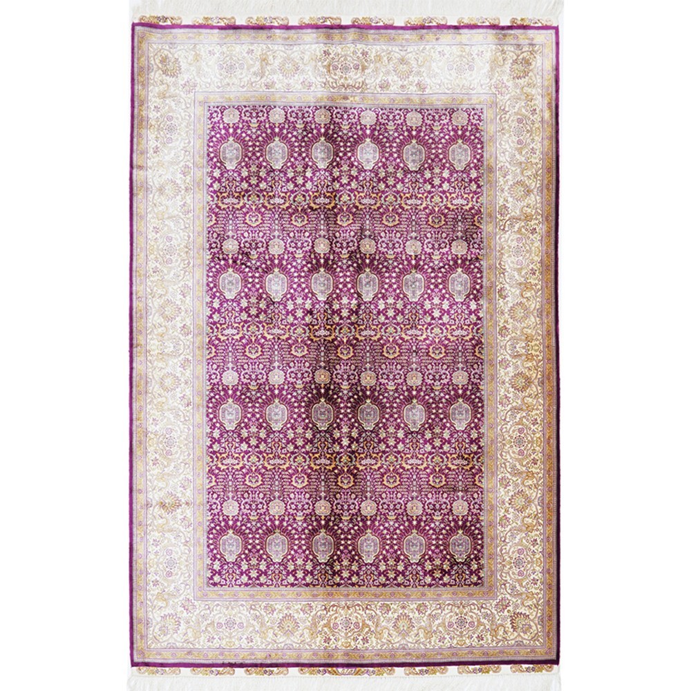 Zhiyi 4x6ft Handmade Silk Area Rug Hand-knotted Purple All Over Home Carpet 223A