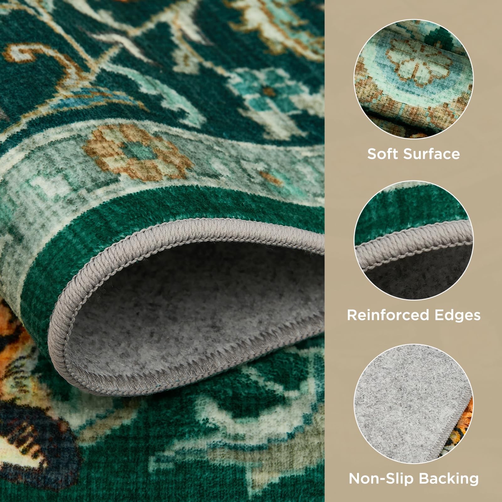 Joydeco Tiger Print Boho Washable Round Rugs 6Ft Non Slip Green Cheetah Circle