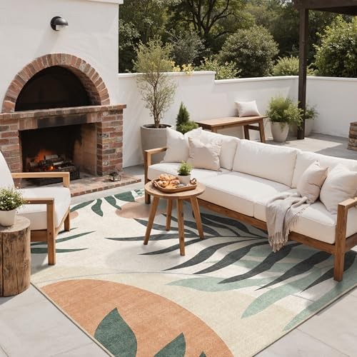 Outdoor & Indoor Area Rug 5’x8′, Waterproof, Non-Shedding, Easy Cleaning,