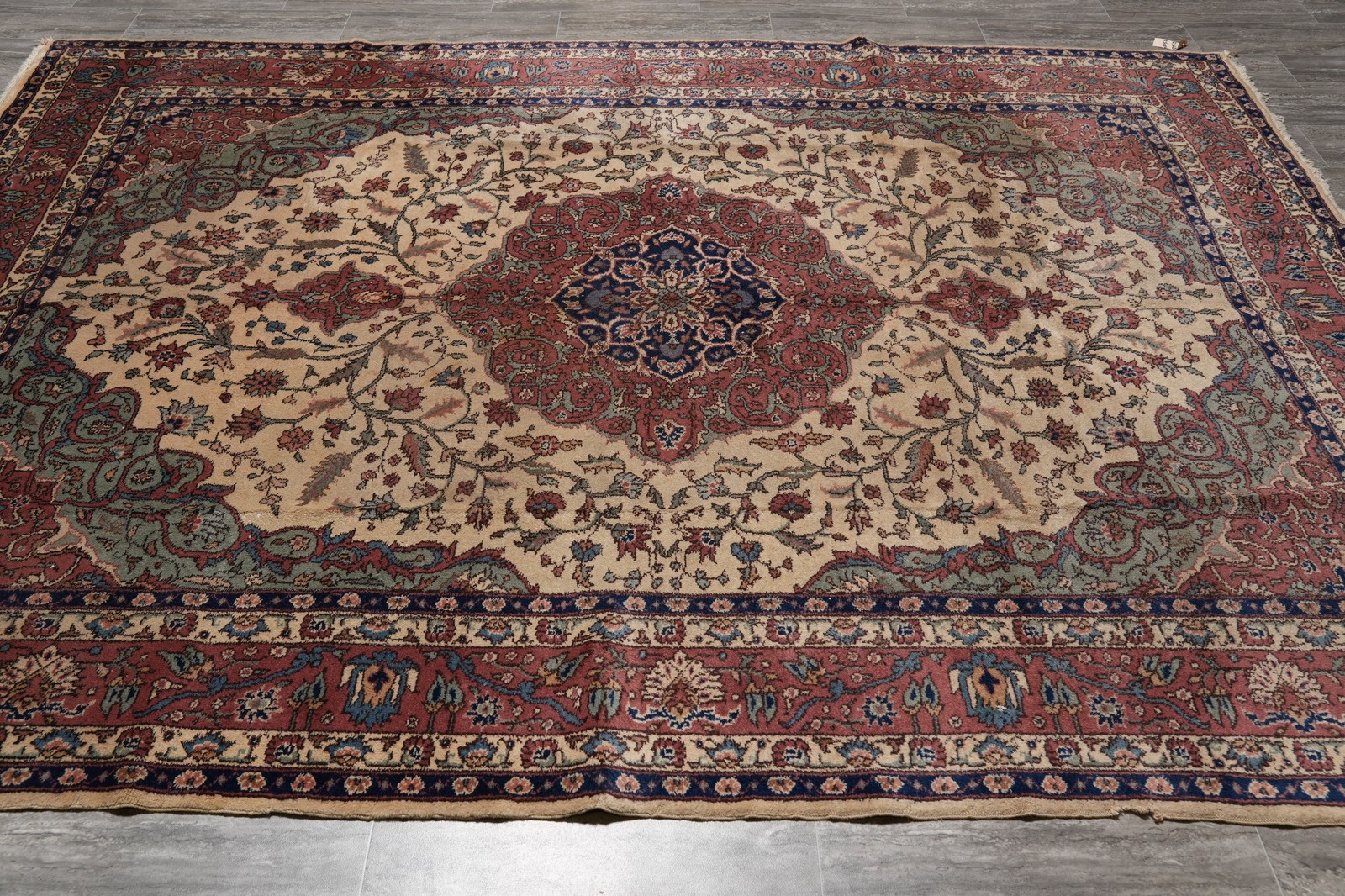 7.5 x 10.6 Turkish Tabriiz Rug | Ivory & Rust Medallion | Hand-Knotted Wool