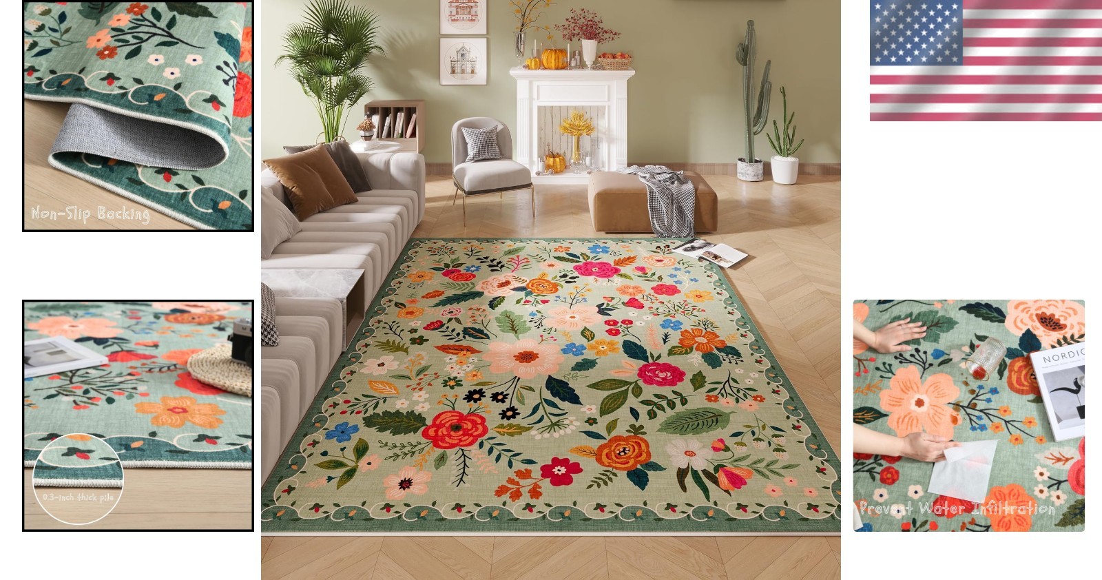 Eco-Friendly Washable Boho Floral Area Rug