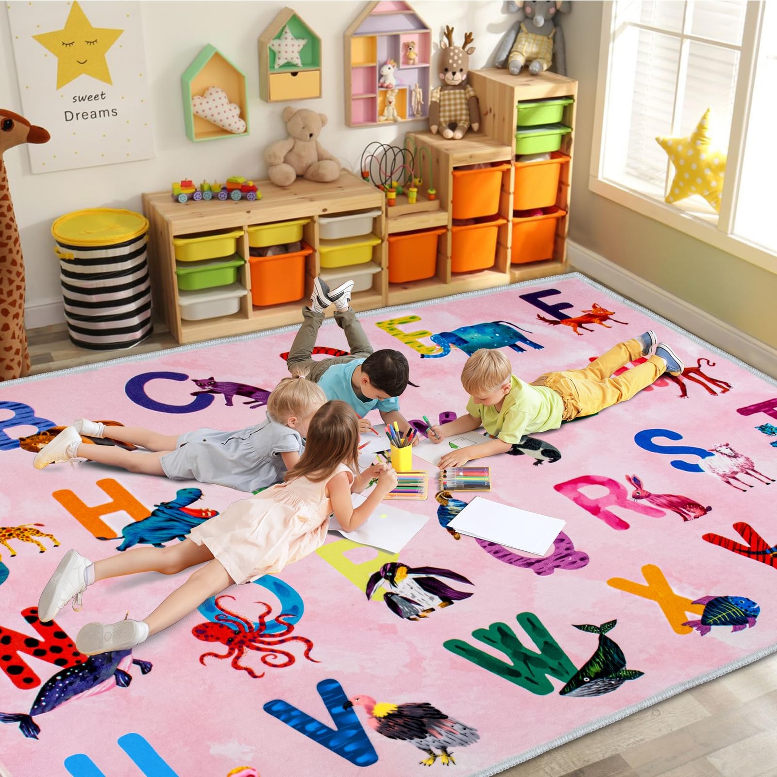 Truqual Classroom Rug Elementary Colorful Alphabet Kids Rugs for Playroom Mac…