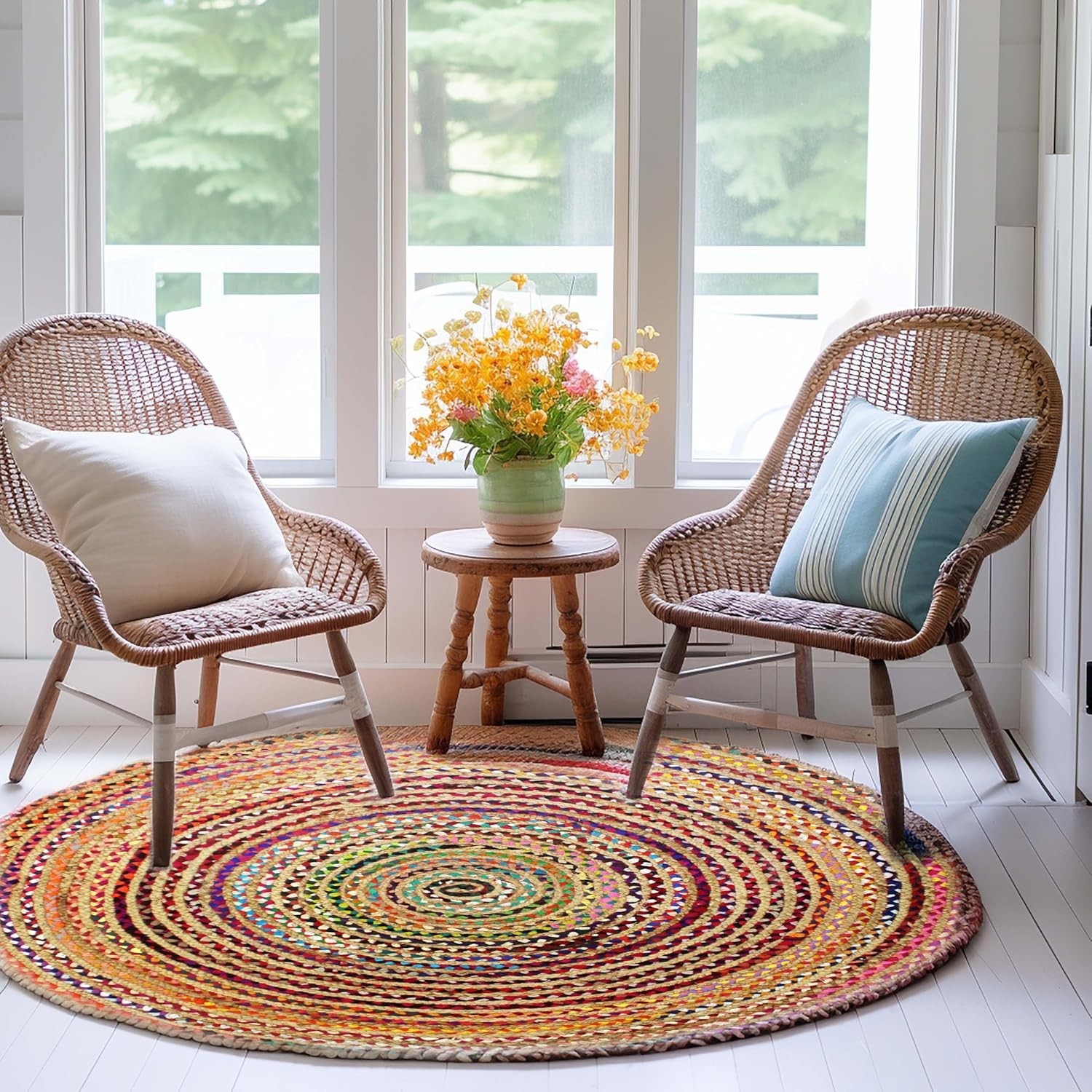 Jute Chindi Braid Rag Rug – Boho Farmhouse Rustic Area Accent Throw Rug – Han…