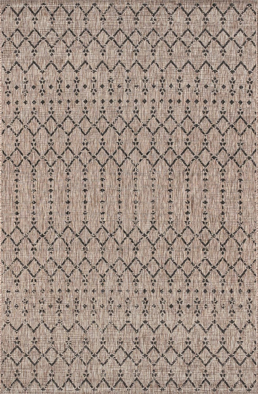 Moroccan Geometric Indoor Outdoor Area Rug 5X8 Natural/Black, Ourika Textured We