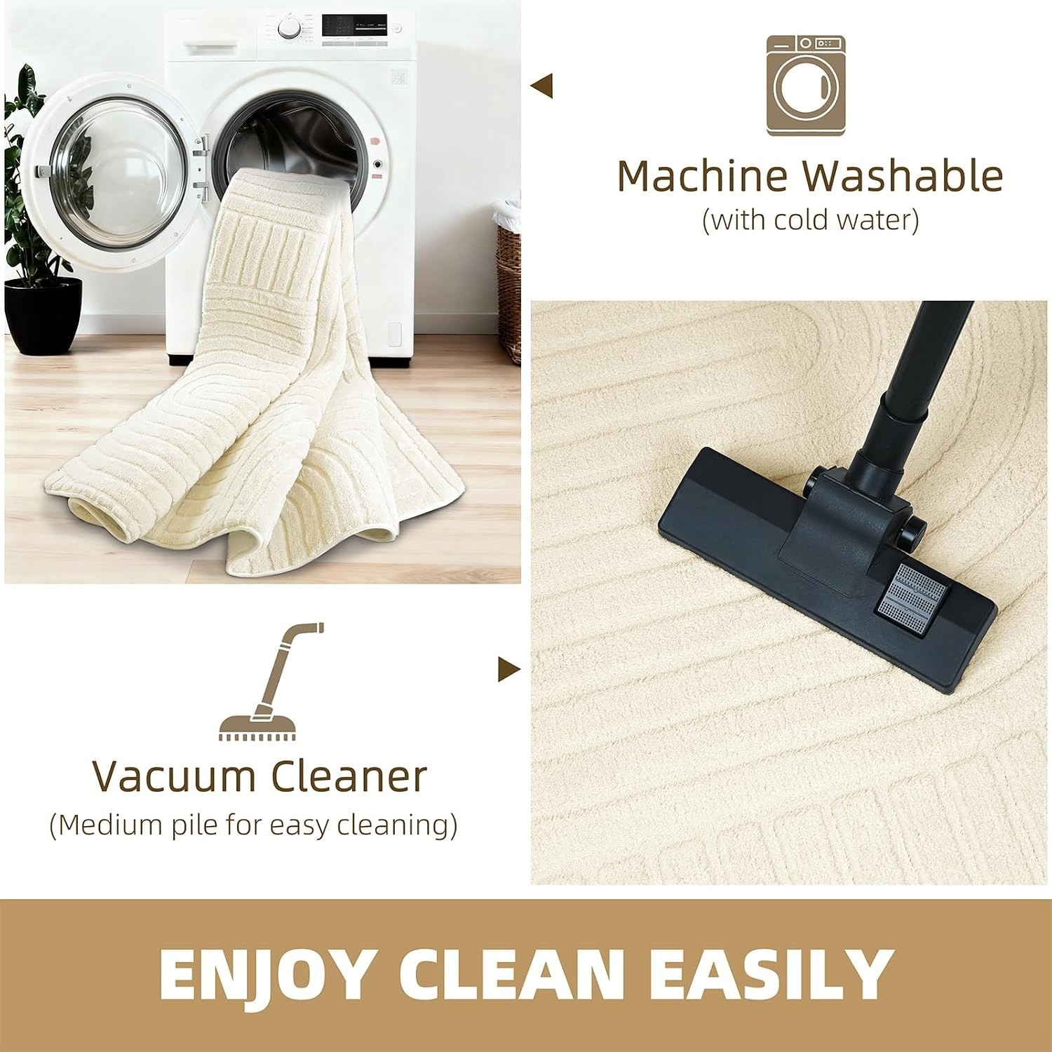 Rug 8×10 Solid Color Microfiber Plush Fluffy Non-Slip Washable Durable