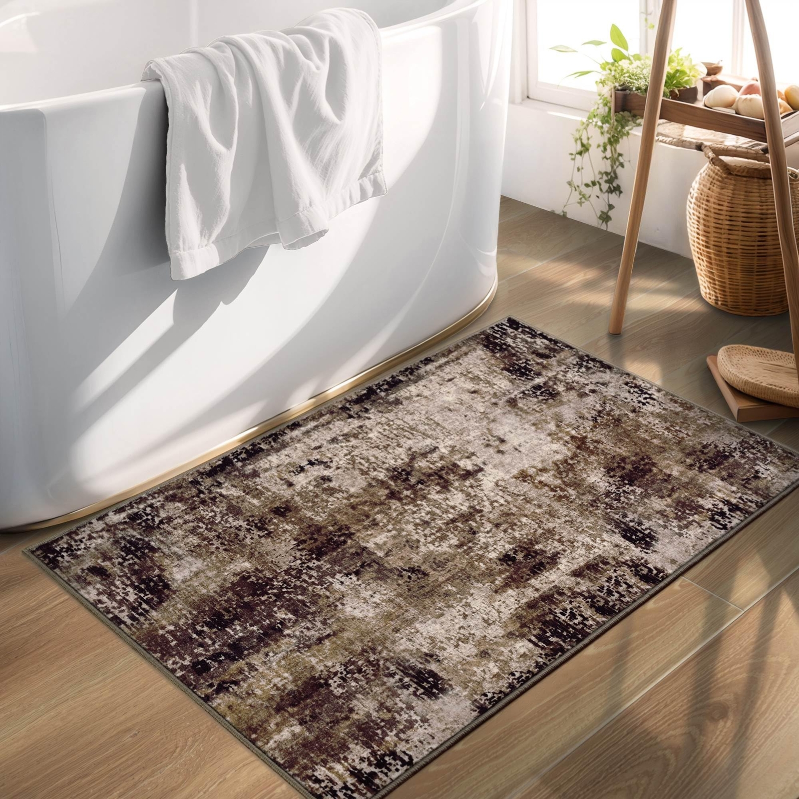 Entrance Rugs Indoor 2×3 Brown Entry Rug Washable Abstract Coffee Small Area …