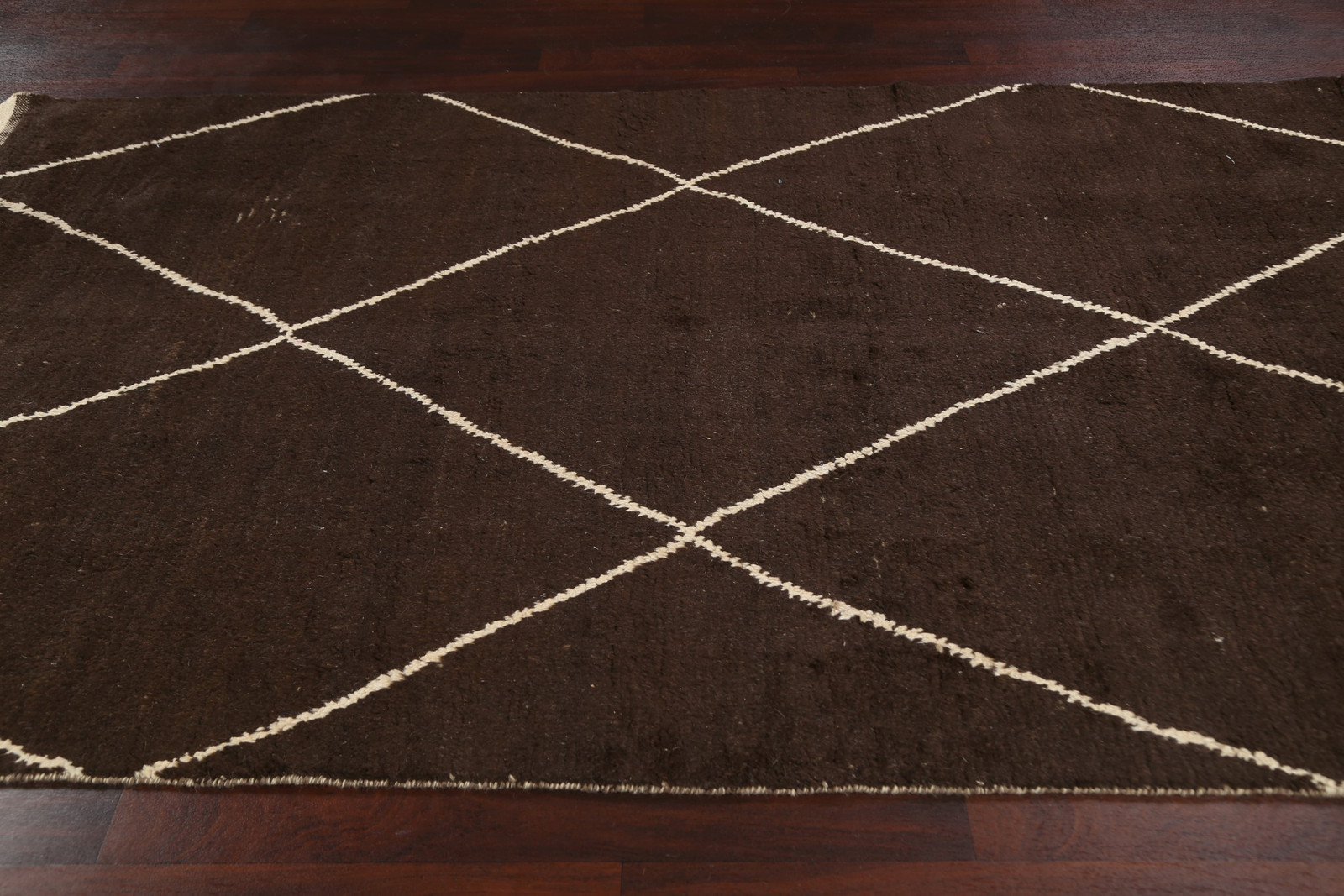 Trellis Moroccan Area Rug 5×10 Ft Handmade Brown Wool Rug Oriental Carpet