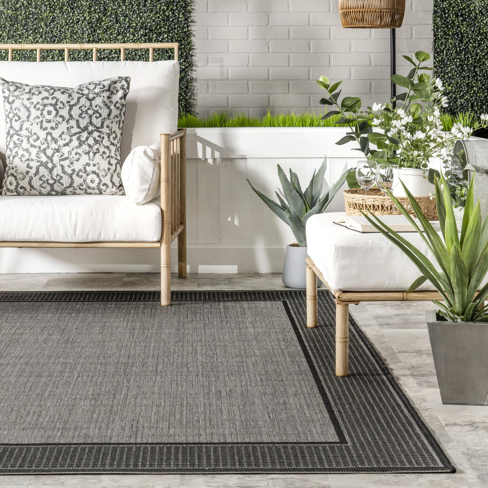 Outdoor Performance Gris Grey/Black, 7’6″ x 10’9″, Solid, Soft and Cozy, High…