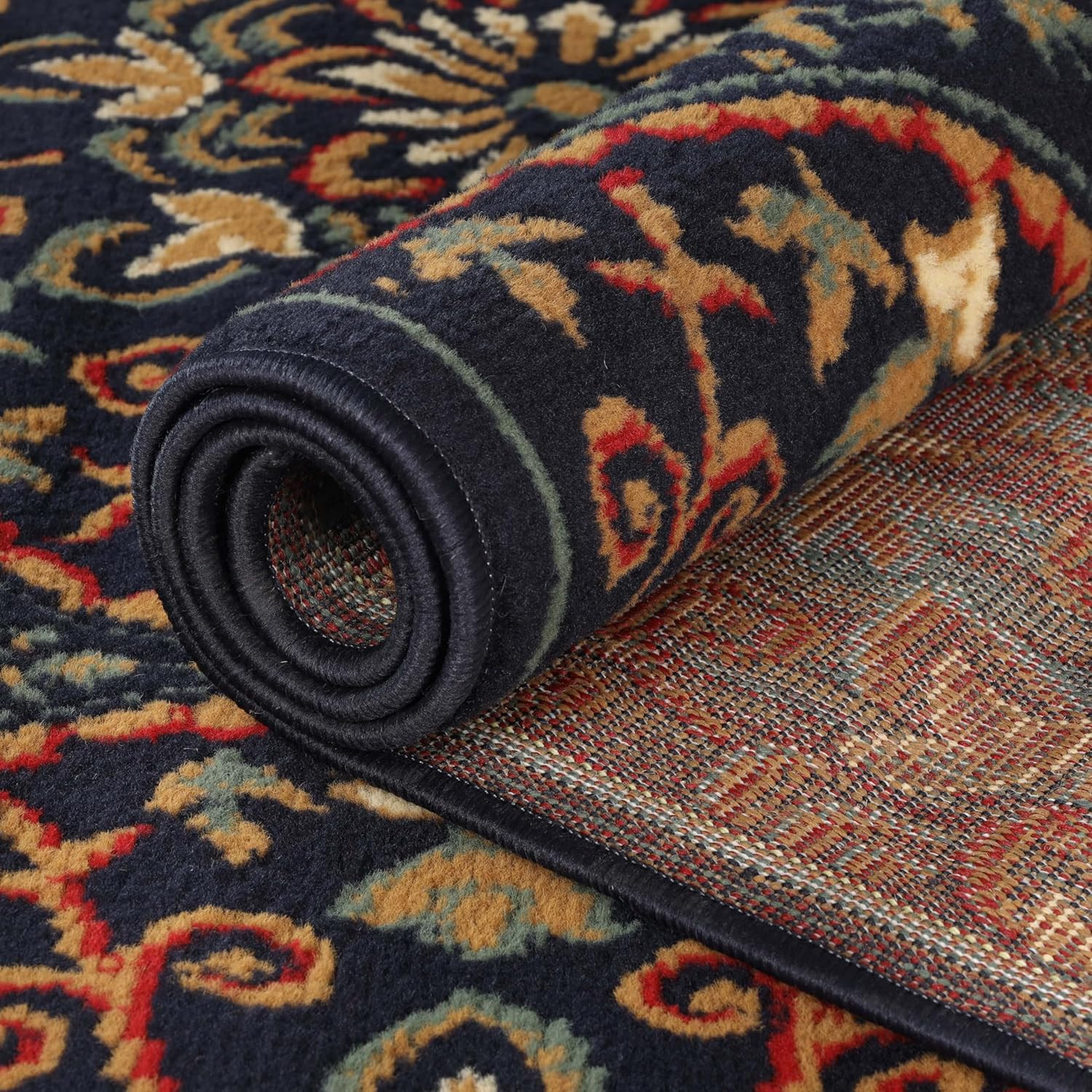 Plush Vintage Medallion Indoor Area Rug, 8′ x 10′, Midnight Blue