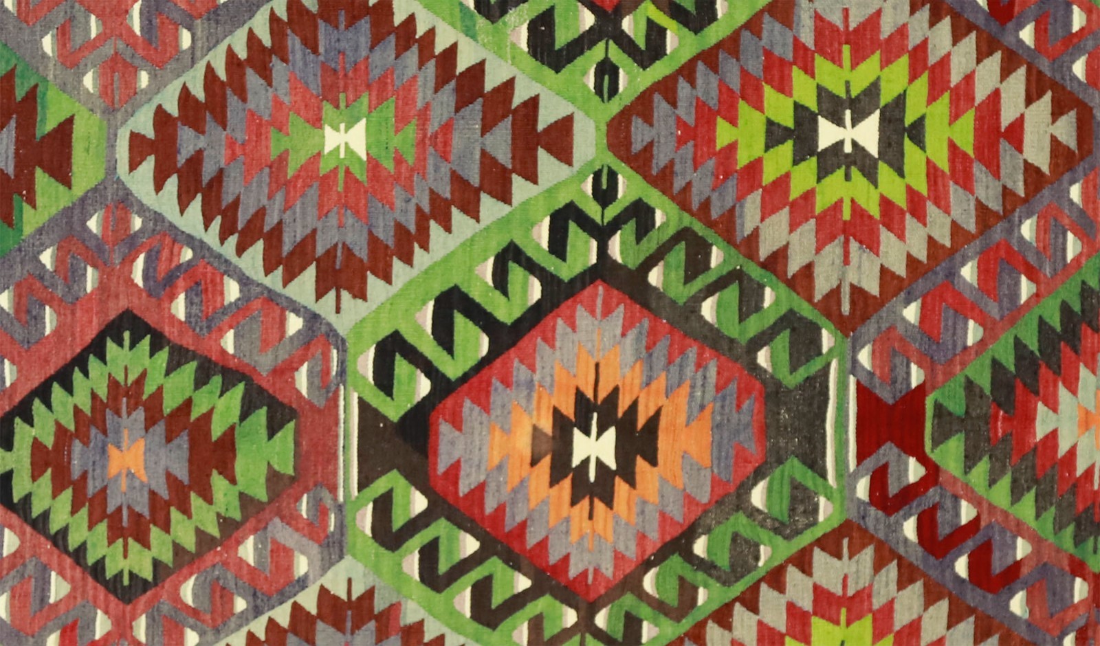 Turkish Kilim Runner Rug 6×11 ft Green Red Tribal Wool Carpet