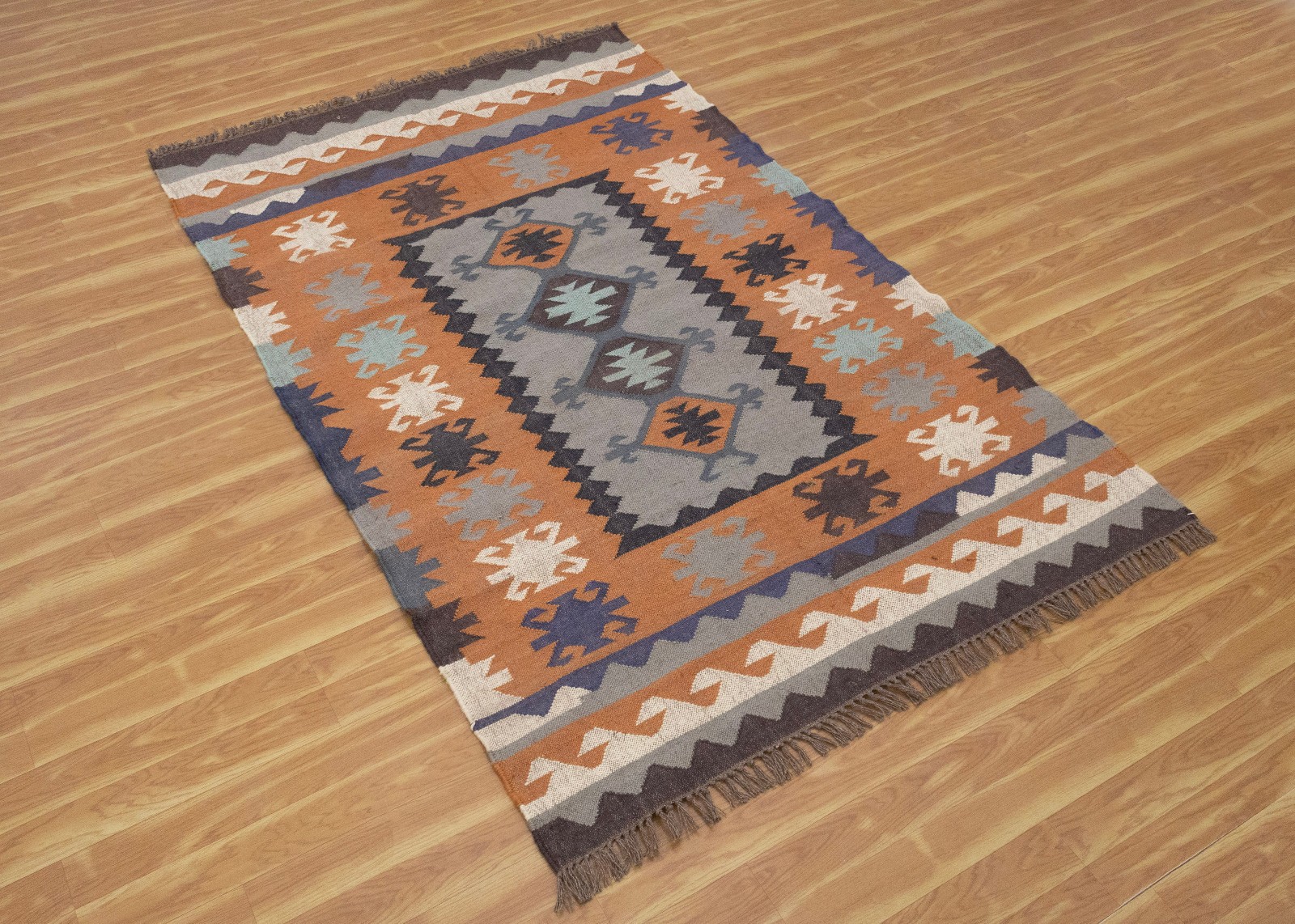 Kilim Area Rug Reversible Multicolor Hand Woven Wool & Jute Rug Indoor Dhurrie