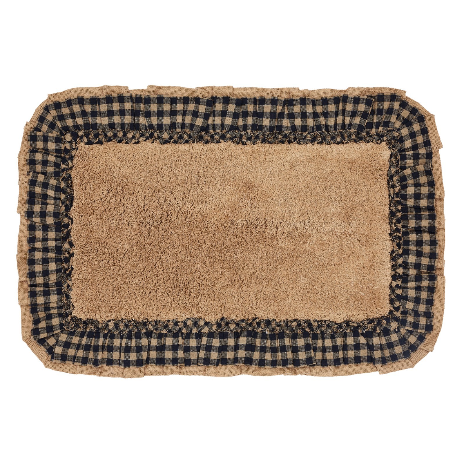 New Primitive Farmhouse TAN BLACK CHECK BATH MAT Area Rug 20″ x 30″