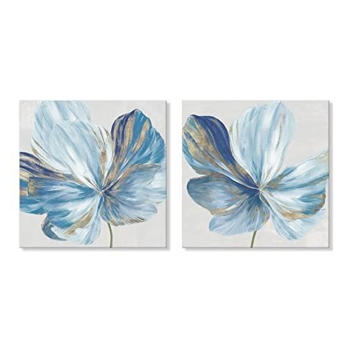Canvas Wall Art Blooming Floral Canvas Print 24″L x 24″W (2 pieces) Blue Flower