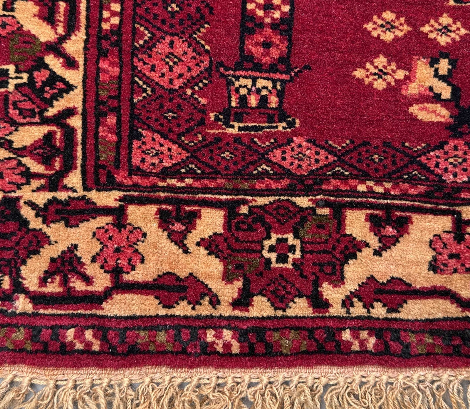 2×4 Vintage Afghan Baluchi Prayer Rug Hand Knotted Wool Red Tribal Belouch