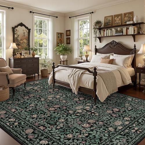 5×7 Area Rugs Living Room Rug: Floral Washable Rug Vintage Boho Soft No Slip