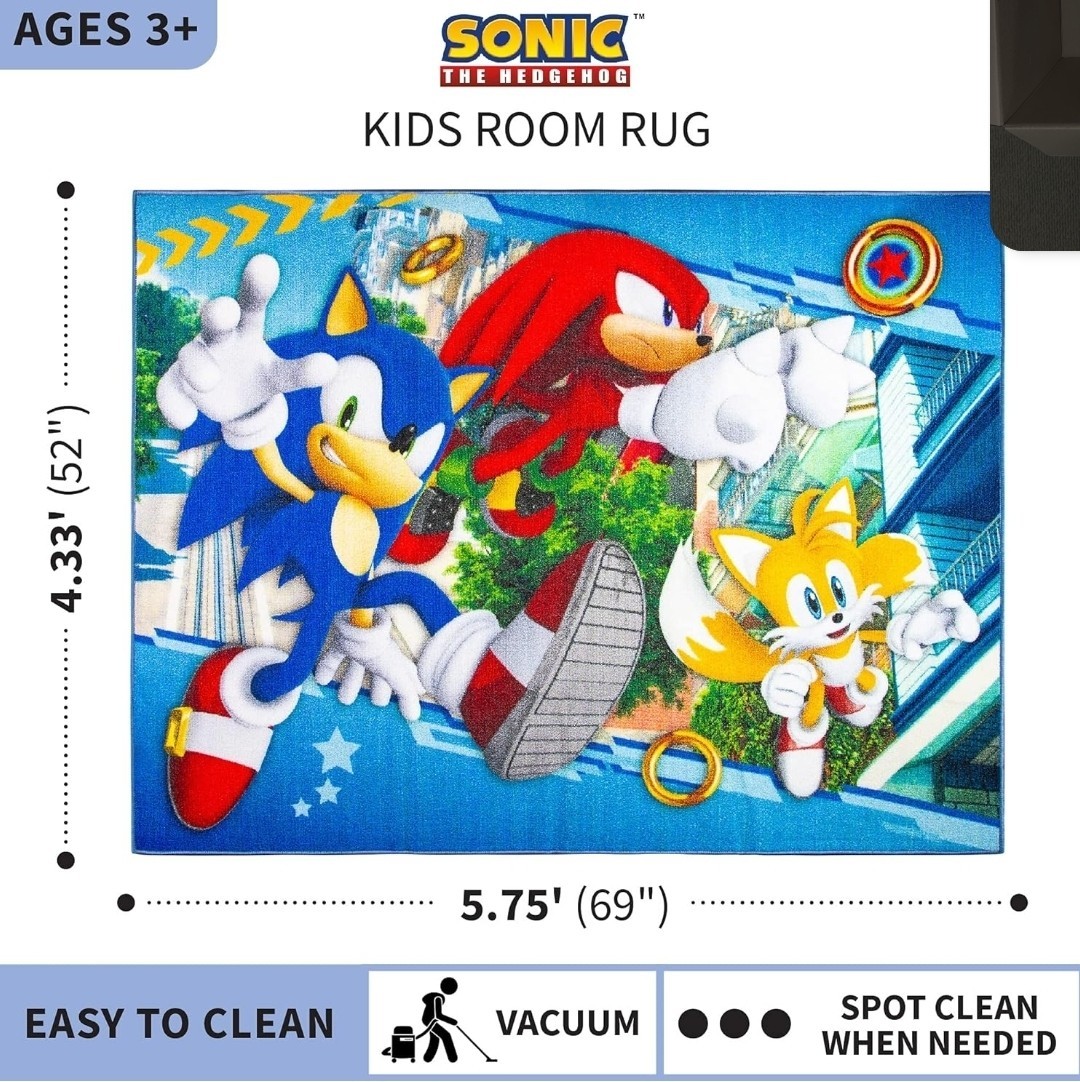 Sonic The Hedgehog Multicolor Kids Area Rug 5.75 x 4.33 ft Rectangle Video Game