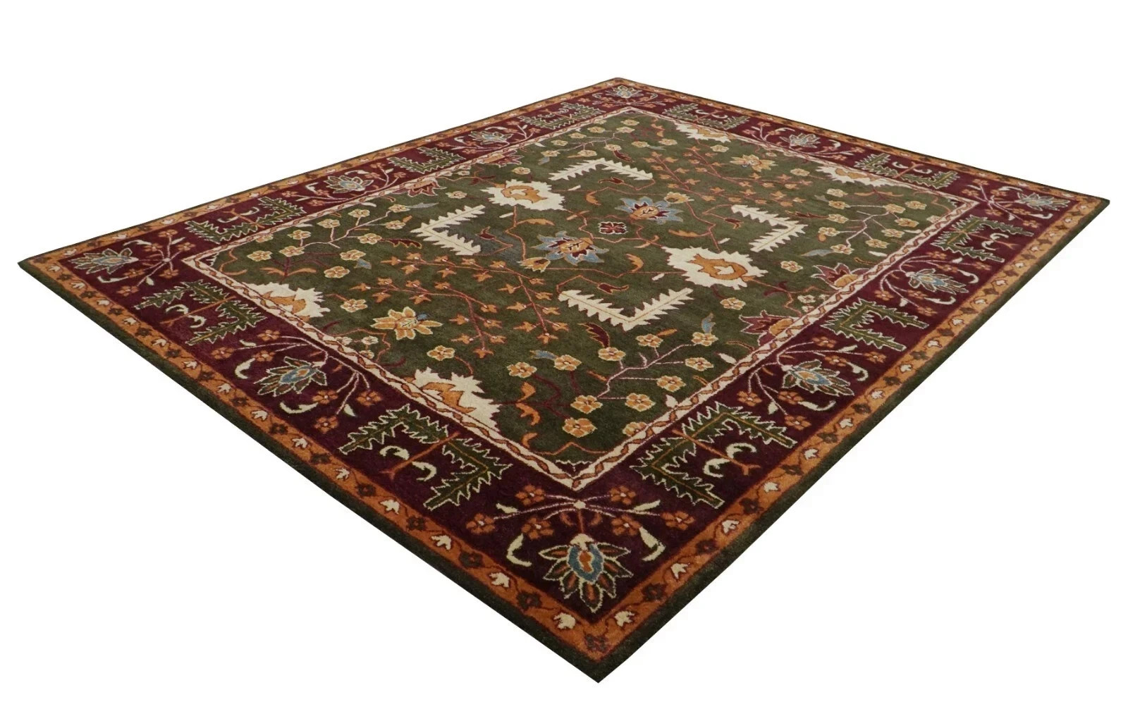 New Design 100% Wool Rug| Hand Tufted Pottery Barn Farley Dark Green Area Rug