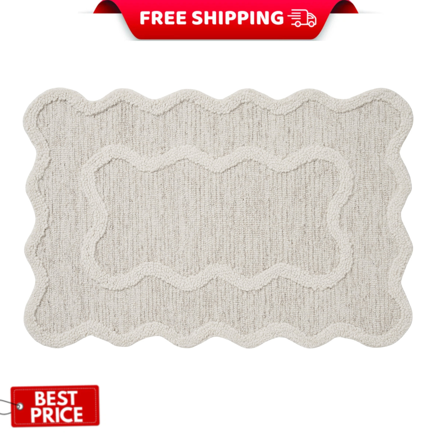 My Texas House Stella Ivory Scallop Wool Rug 24 x 36 Inch