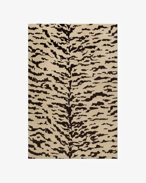 Nordic Knots Tigris Beige Rug 100% Wool Hand-Tufted Tiger Print Modern Carpet