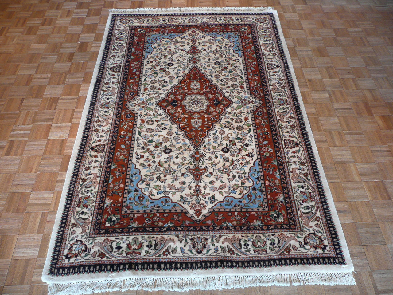 6 X 9 Hand Knotted Ivory Oriental Rug Fine Tabriz Design Oriental Rug G30