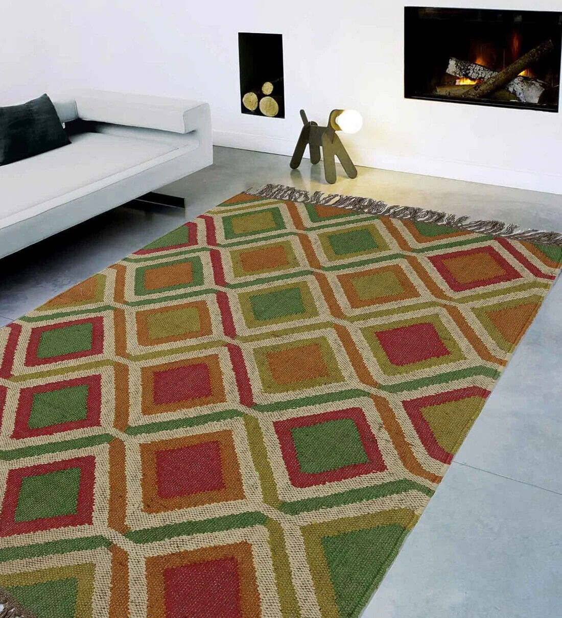 Rug Indian Wool Jute Kilim Handwoven Rectangle Designer Colorful Boho Area Rug