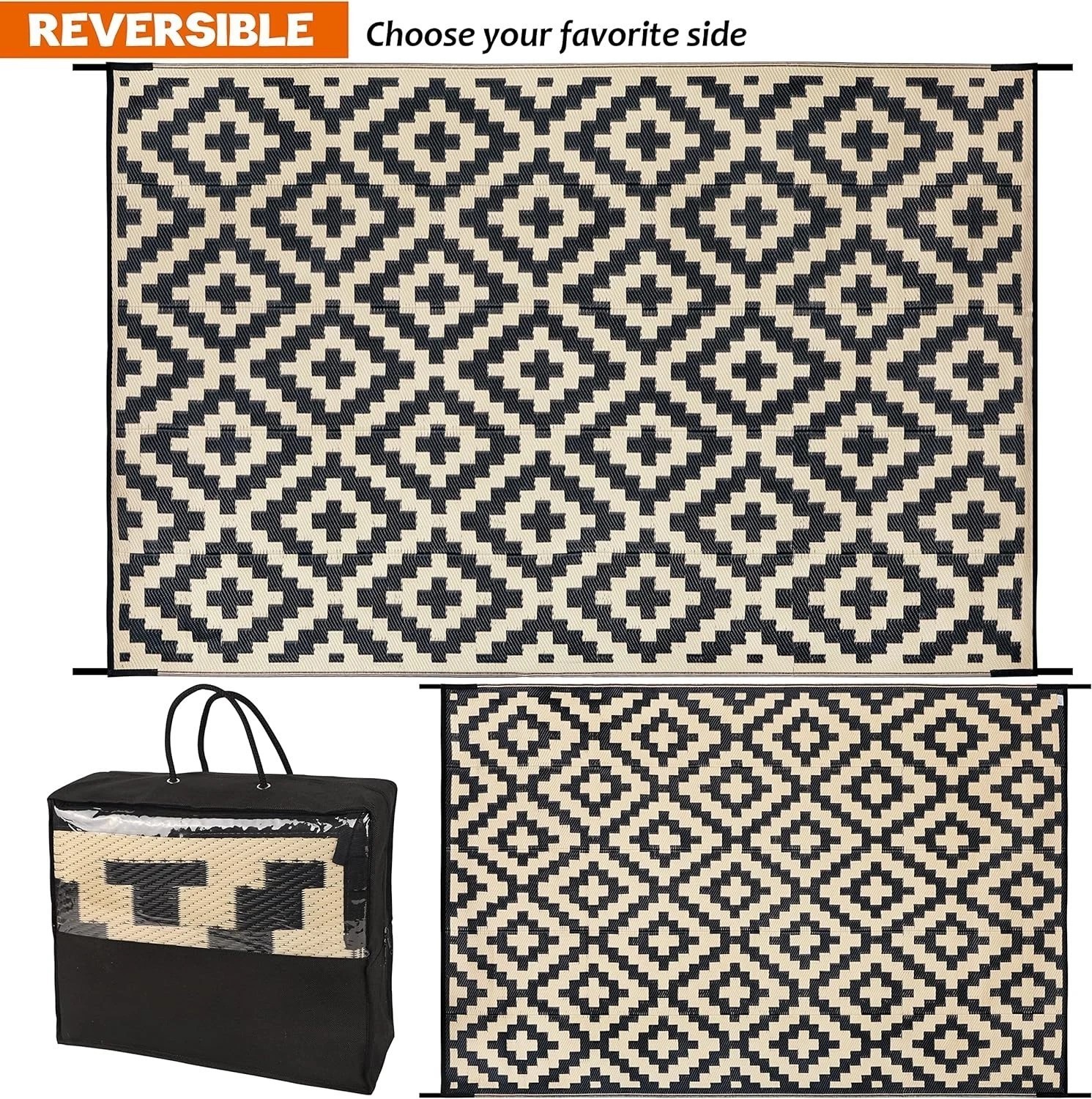 Reversible Outdoor Plastic Straw Rug – 6′ x 9′ Modern Area Rug for Patios