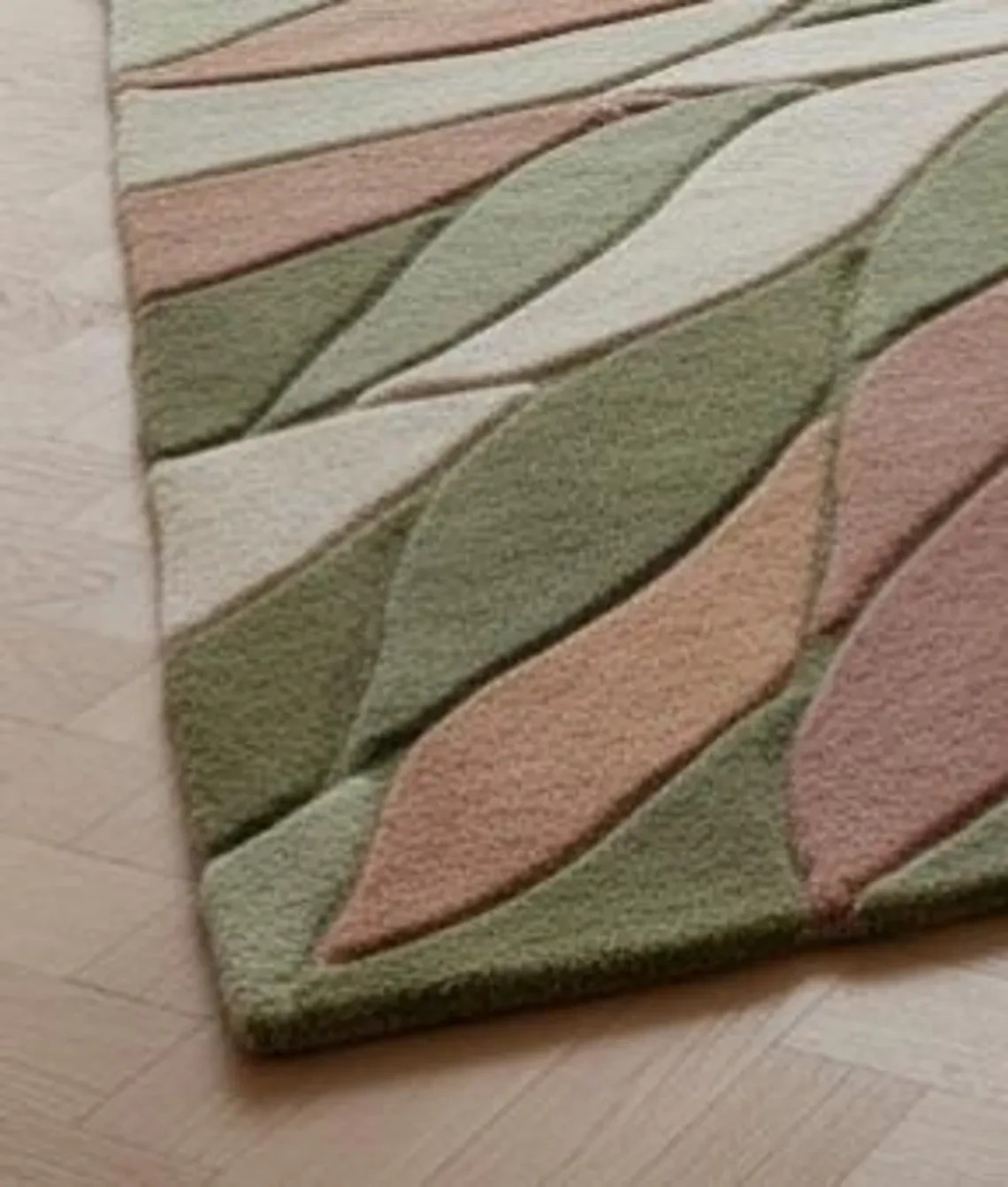 Hand Tufted Wool Rug, Modern Floral Botanical Area, Sage Green Blush Beig Carpet