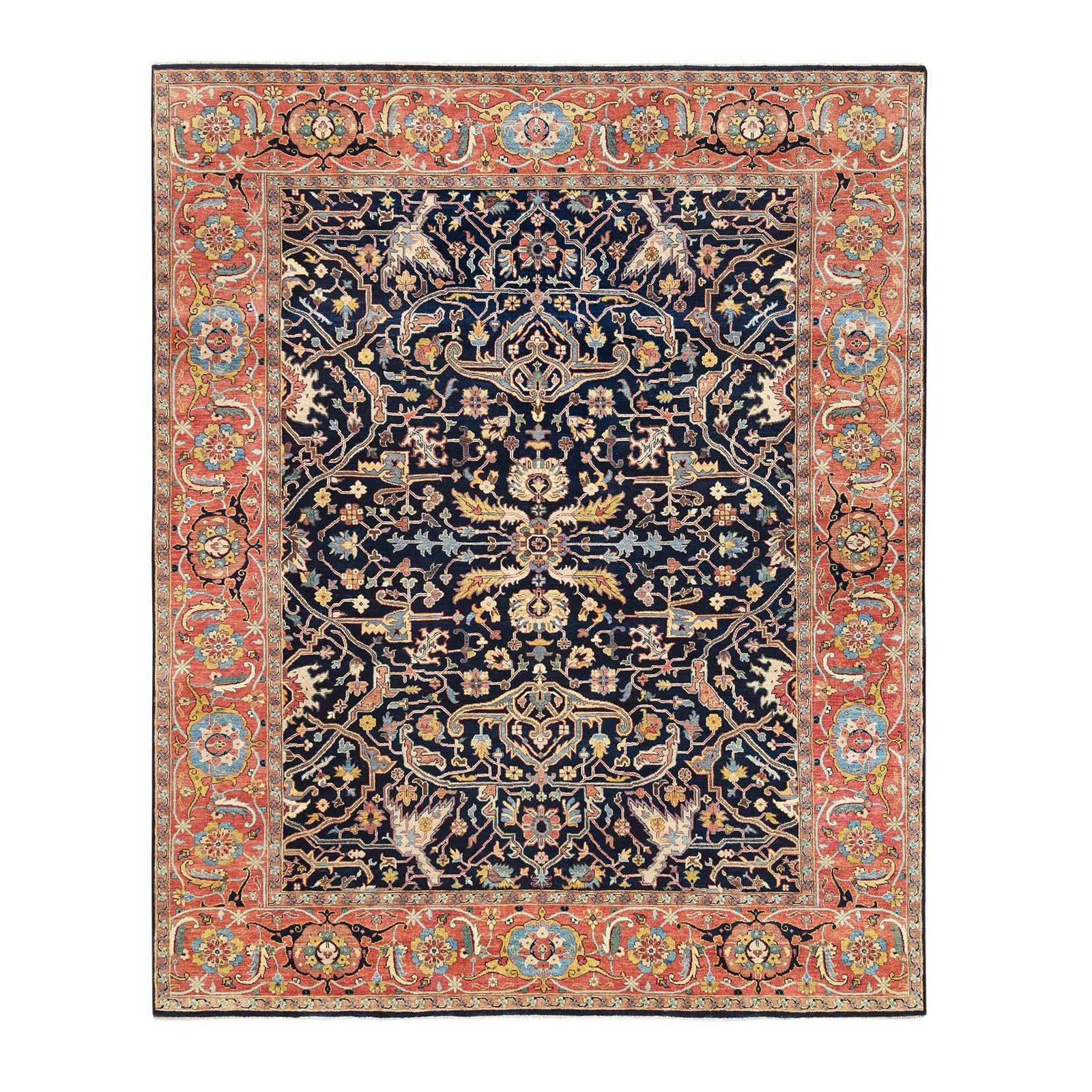 8’1″x10’1″ Blue Antiqued Heris Re-Creation Soft Wool Hand Knotted Rug R63546