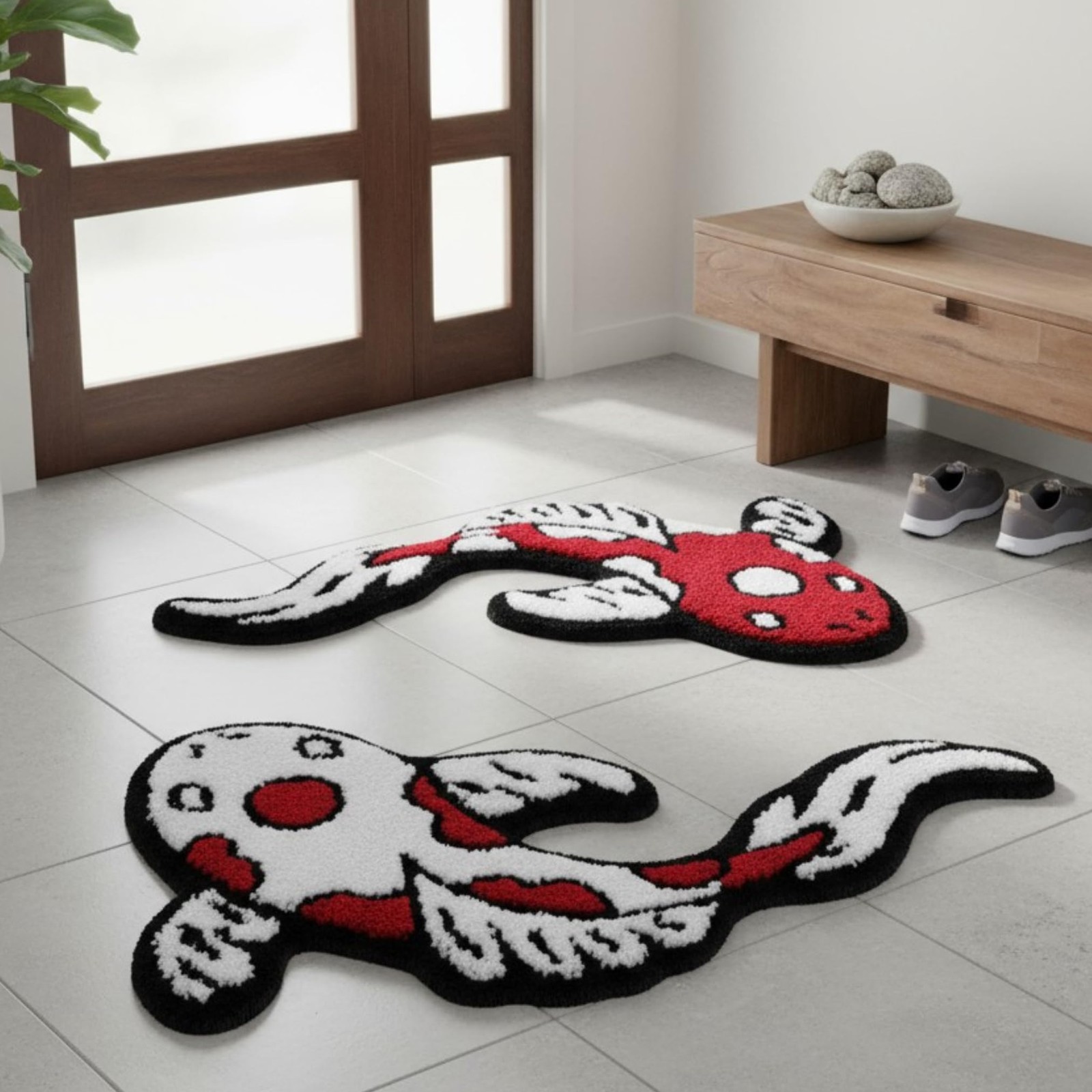 Koi Fish Rug Set of 2 (32×16) – Tufted Black Rug for Living Room, Japanese De…
