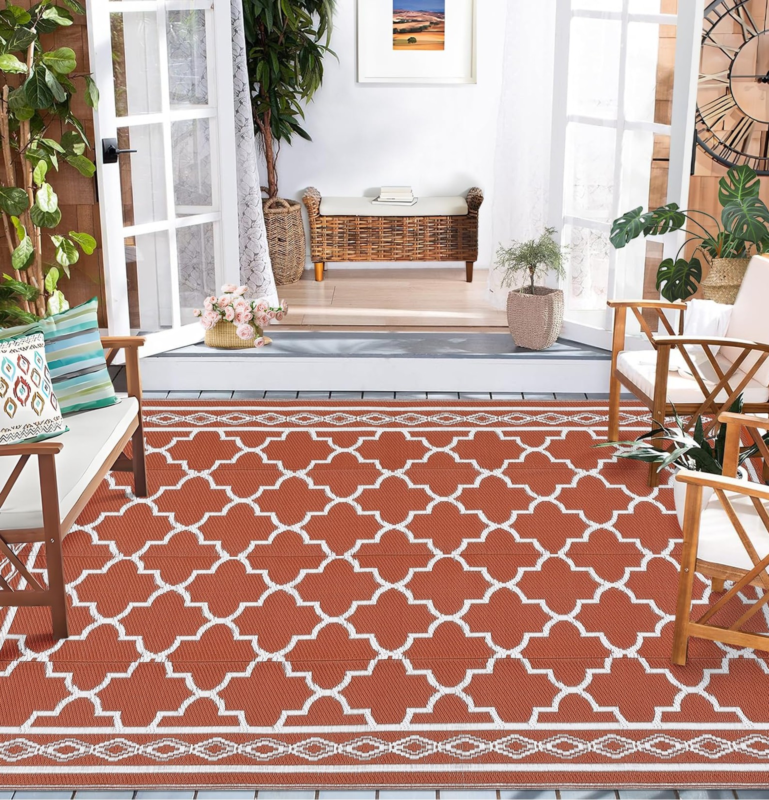6 SIZES, Reversible Outdoor Rug, Waterproof Foldable Plastic Patio Camping Mat