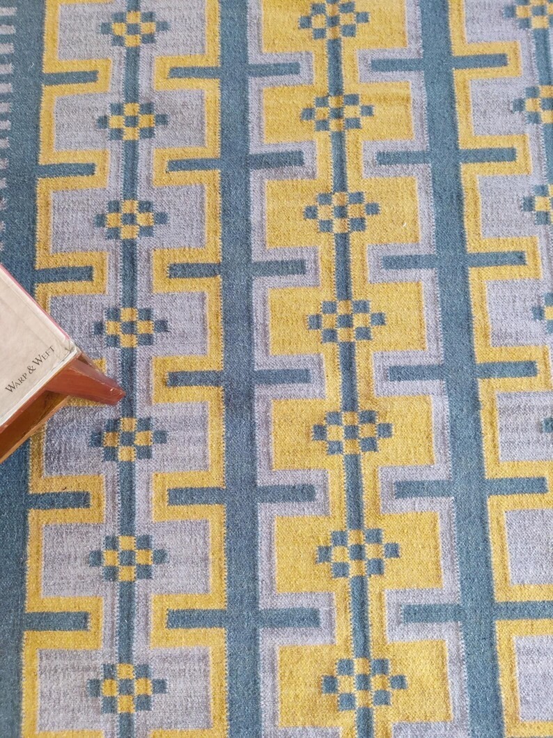 Scandinavian Kilim Wool Area Rug Boho Geometric Swedish Modern Living Room Rug