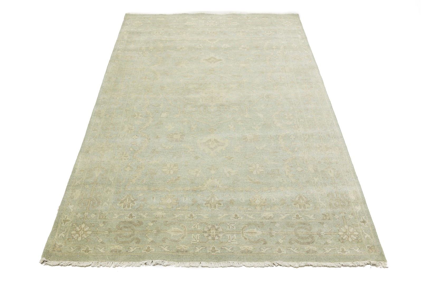 Handmade Muted Aqua Green Floral Oriental Rug Living Room Decor Carpet 6X9 ft
