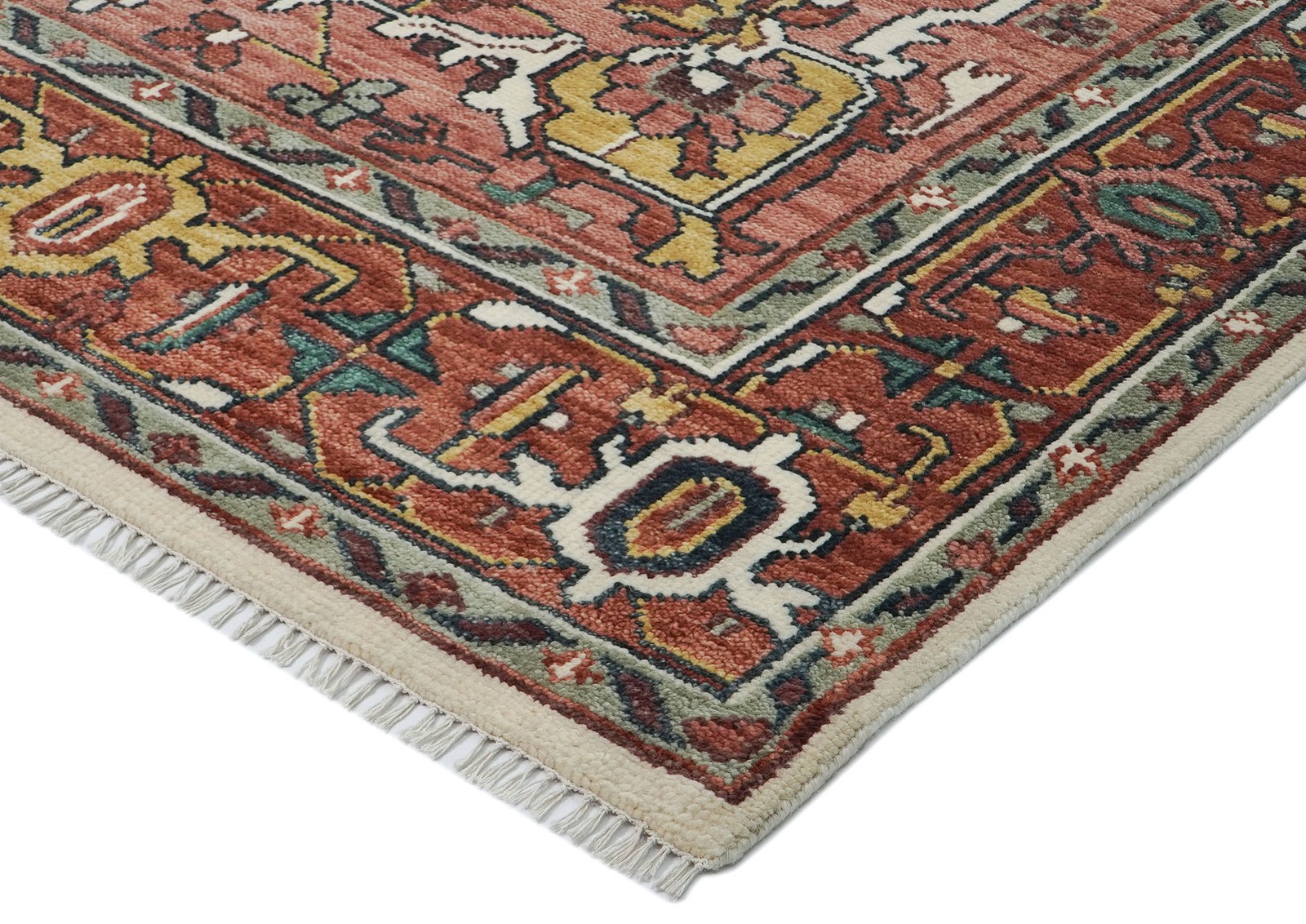 9’11”x13’11” Hand Knotted Wool Rust, Ivory Oushak Tabrizz Rug