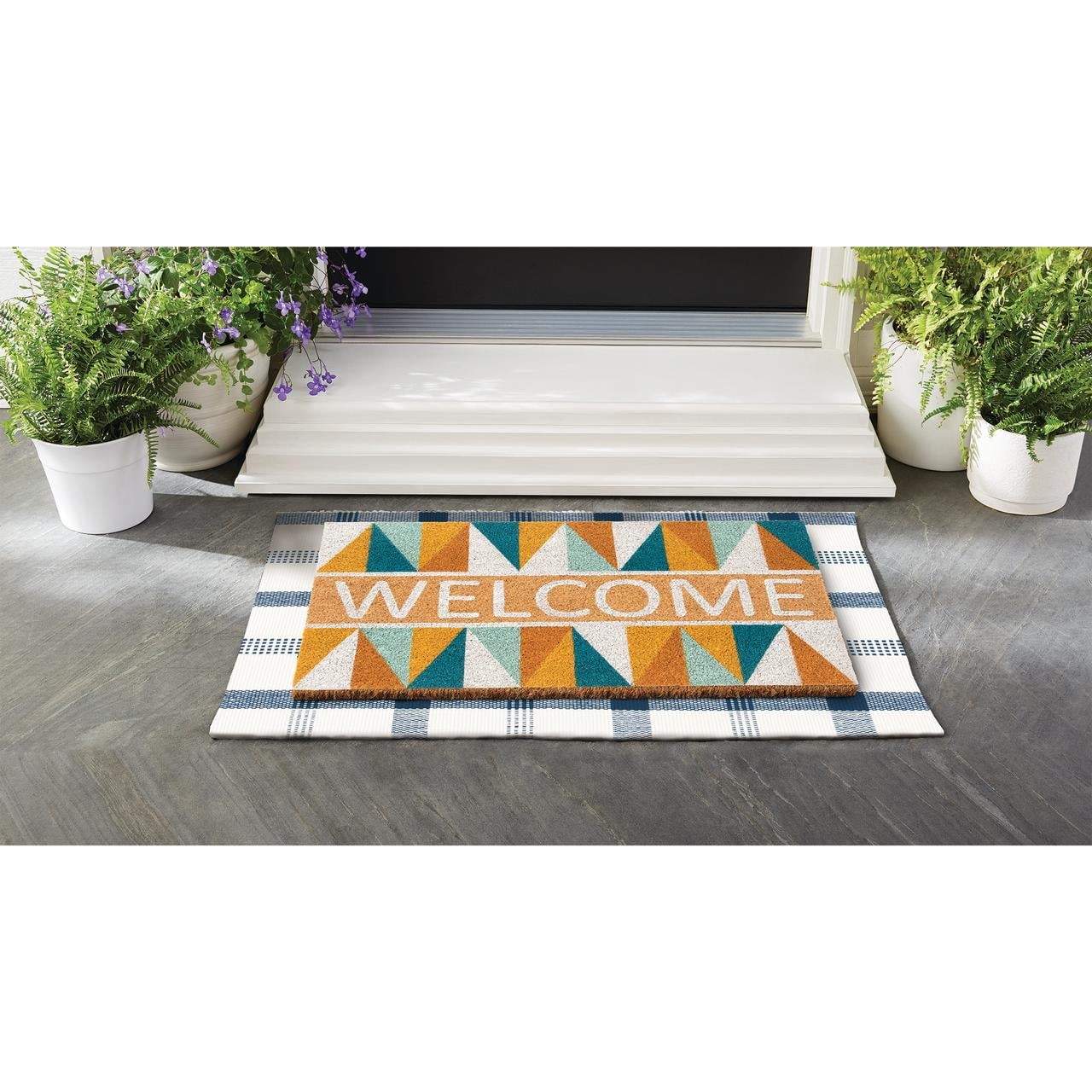 24″x36″ Blue Plaid Outdoor Layering Rug