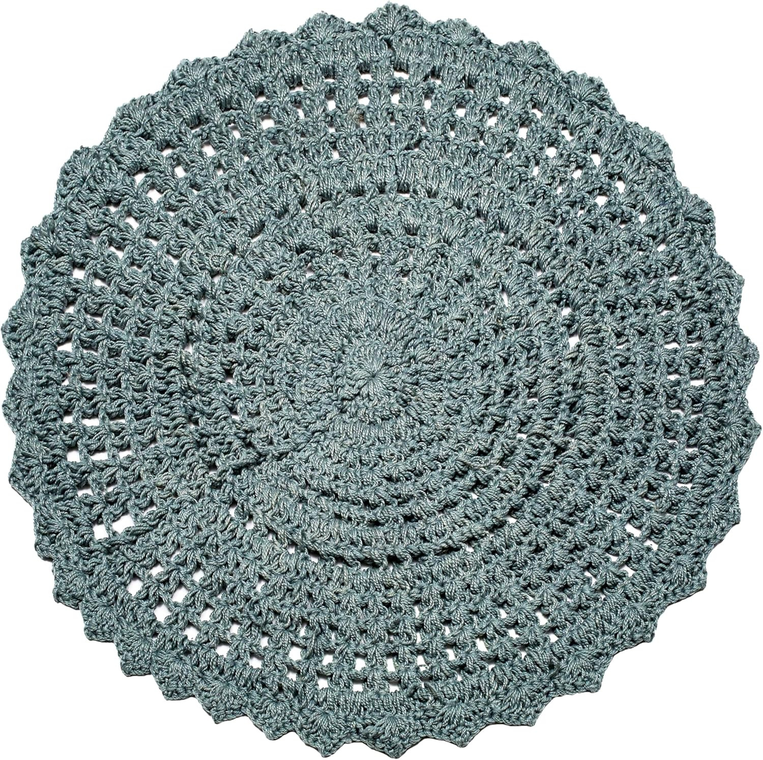 Hand Knitted Boho Rug 3′ round (Spa Blue) – Decorative Handmade Accent Rug, Anti