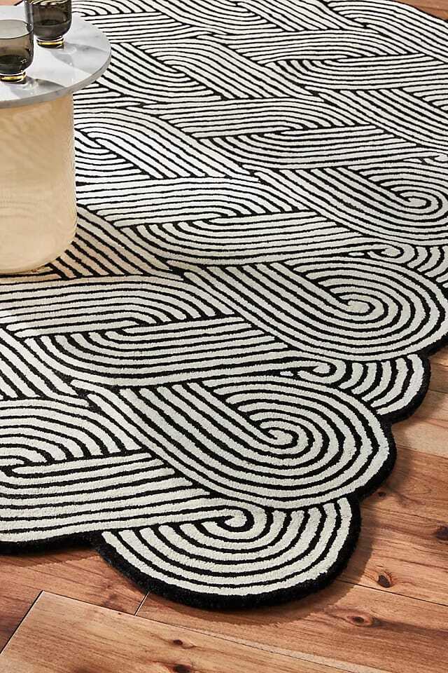 2X6 Feet Black White infinite 100%Wool Hand Made Hand Tufted Rug Custom Area Rug